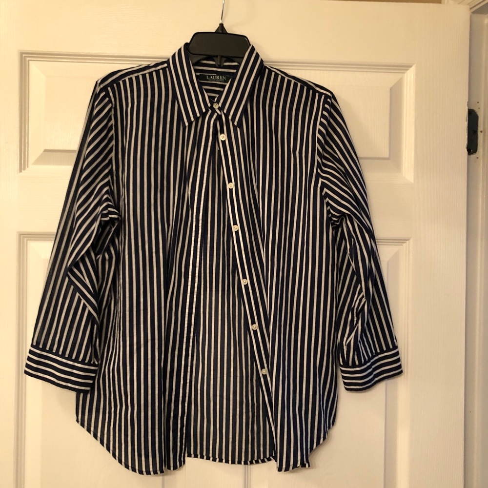 Blue & White Striped Polo Button Up